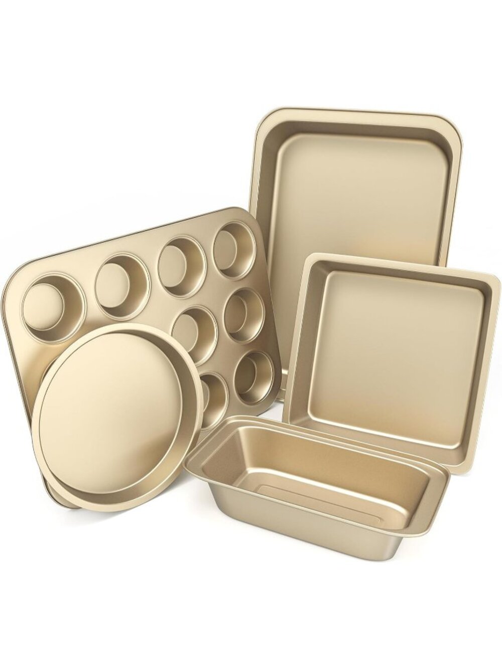 5-Piece Gold Nonstick Bakeware Sets Kitchen Cookware Sets Muffin Loaf Roast Pan